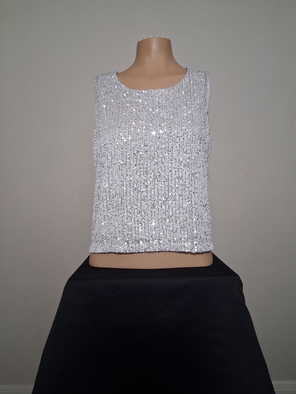 APRICOT Silver Sequin Sleeveless Tank Top